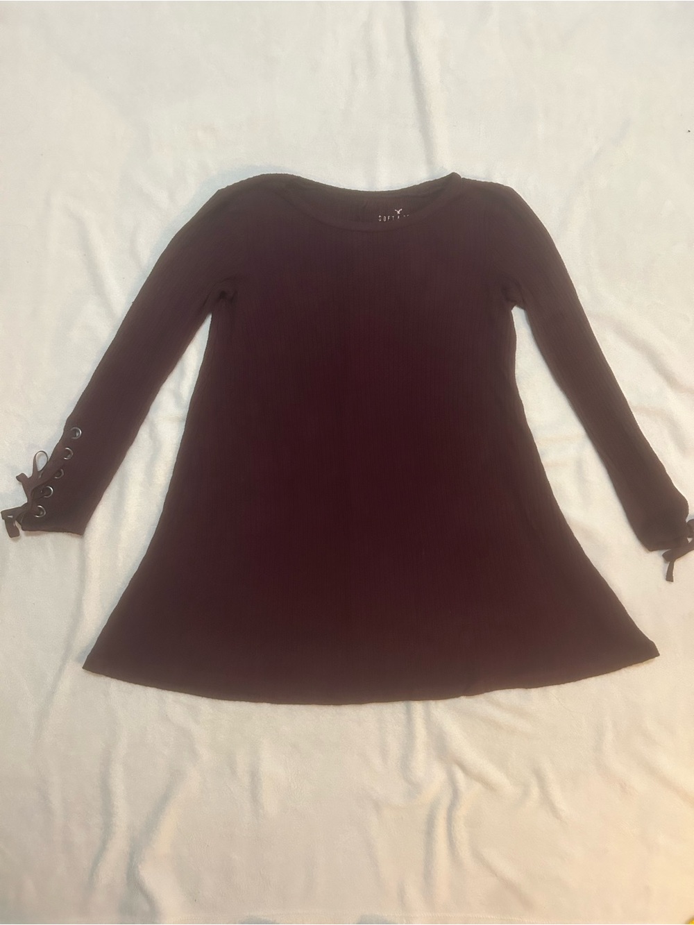 American Eagle Women’s Dress Dark Purple Rib Knit With Lace-Up Cuffs Size Small